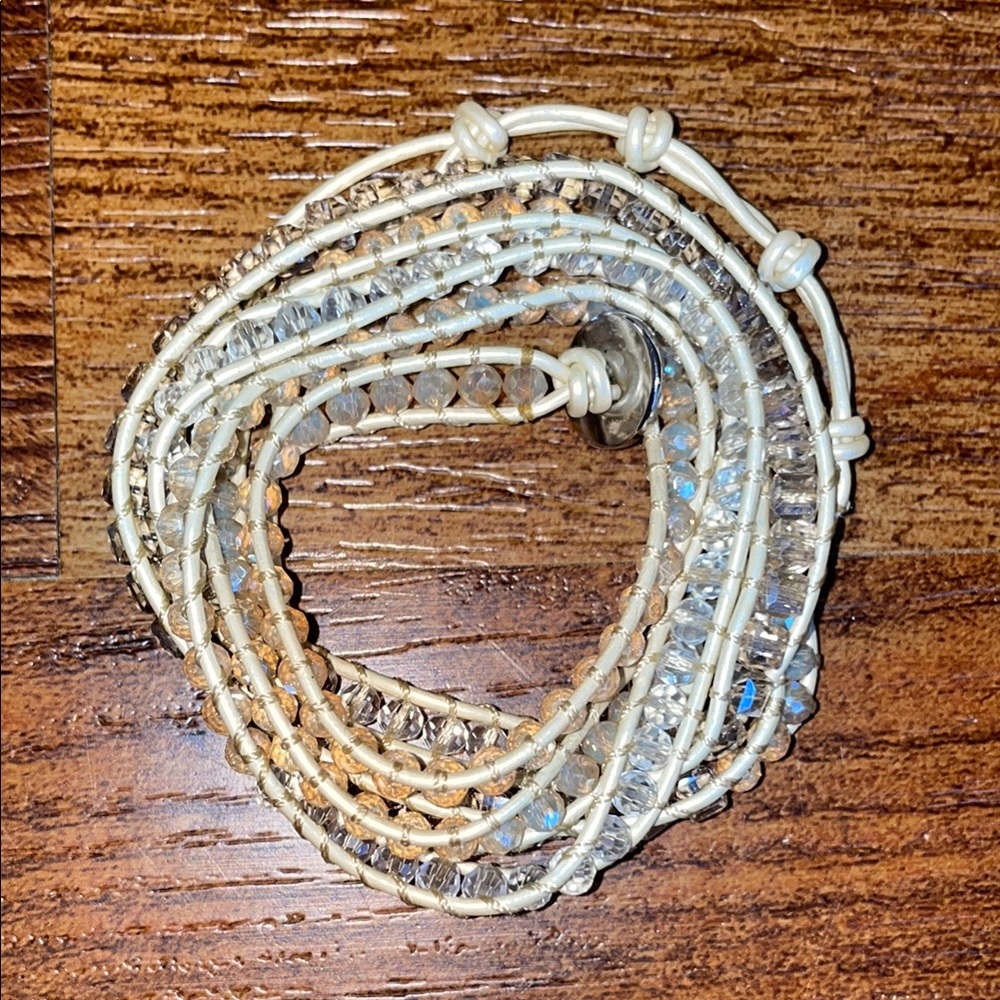 Victoria Emerson Beige and Iridescent Beaded Wrap Bracelet